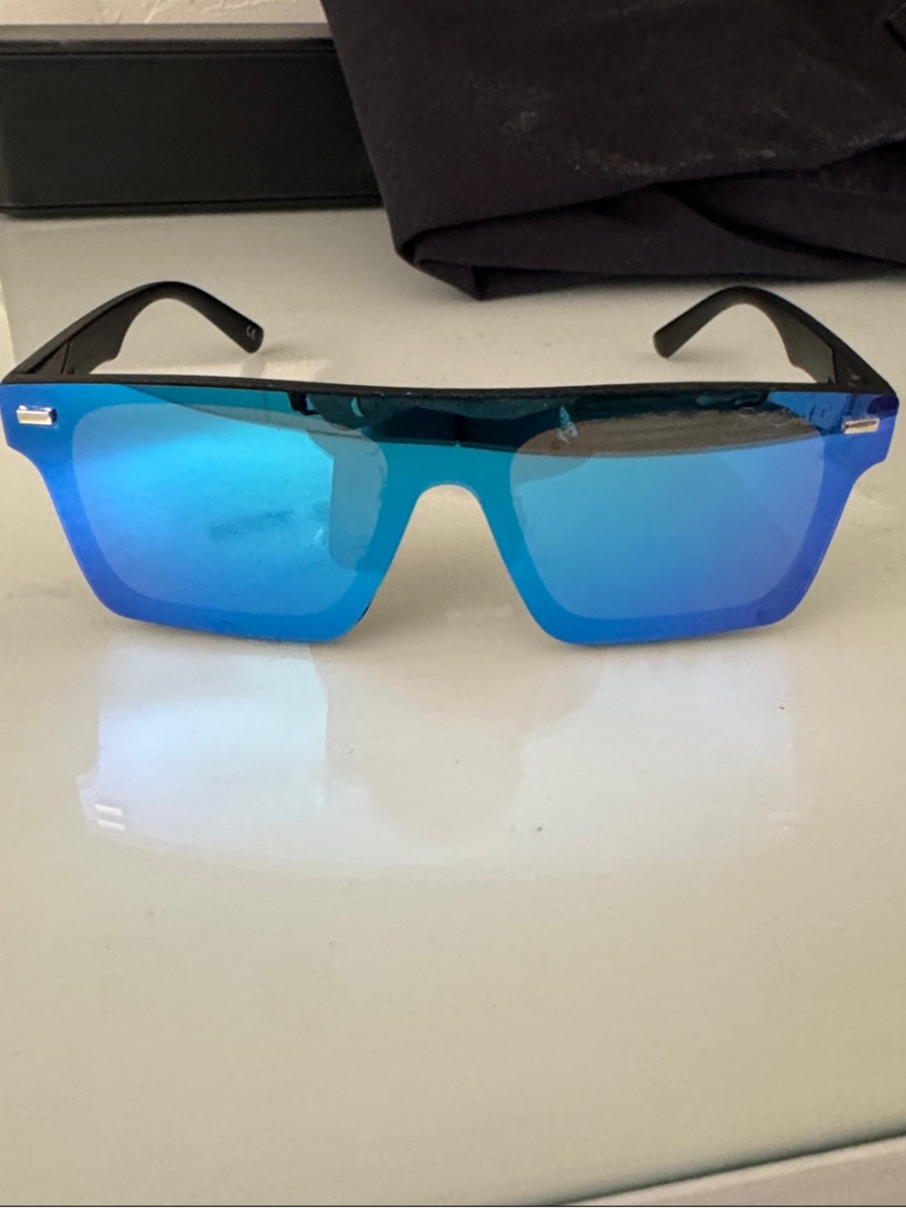 Far Out Men's Blue Mirrored Flat-Top Sunglasses